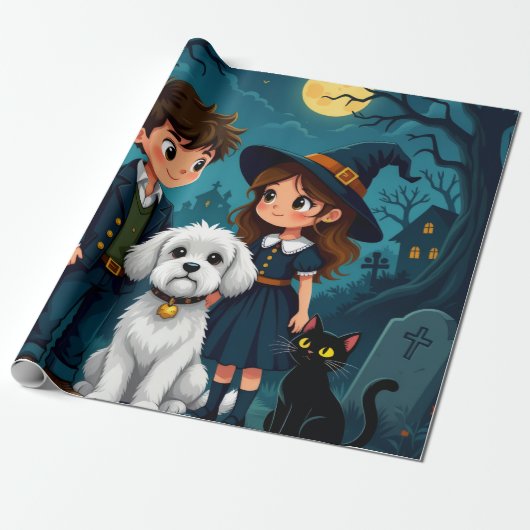 Fun Spooky Gift Wrap with Pumpkins, Ghosts & Bats Cadeaupapier (Uitgerold)