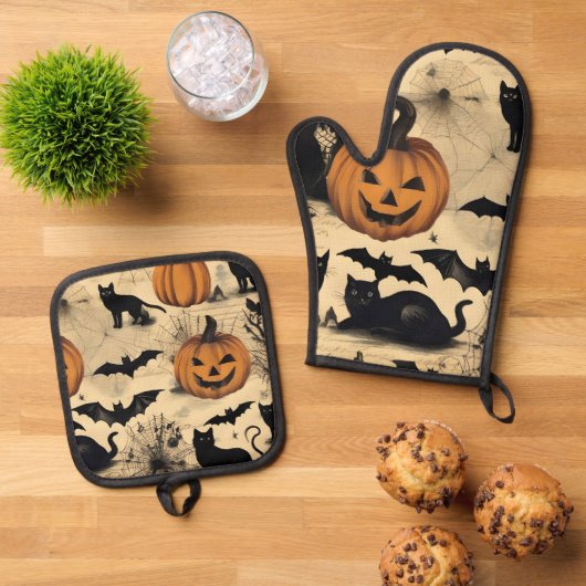 Fun Spooky Halloween Ovenwant & Pannenlap Set (Top down)