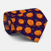 Fun Spooky Halloween Pumpkins op Midnight Blue Stropdas (Opgerold)