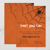 Fun Spooky Spider and Web Black Oranje Halloween Kaart (Voorkant / Achterkant)