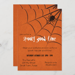 Fun Spooky Spider and Web Black Oranje Halloween Kaart
