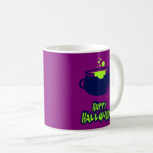 Fun Spooky Vibrant Happy Halloween Paarse Zwart Koffiemok (Voorkant rechts)