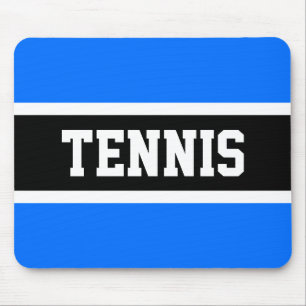 Fun Sporty Block TENNIS Letters Blue Black Stripes Muismat