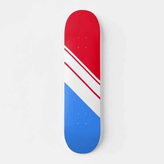 Fun Sporty Bright Red White Blue Diagonal Stripes Persoonlijk Skateboard (Voorkant)