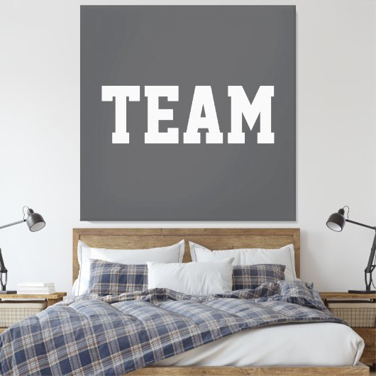 Fun Sporty Centered TEAM White Text On Modern Gray Canvas Afdruk (Insitu (Slaapkamer))