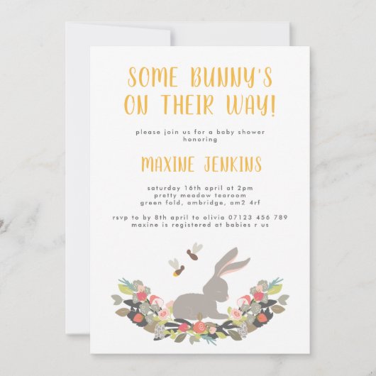Fun Spring Rabbit Baby shower Invitation Kaart (Voorkant)