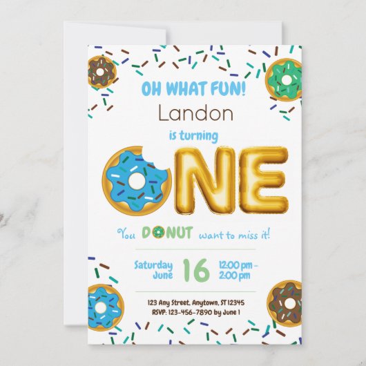 Fun Sprinkles Donut Doughnut Boy 1st Birthday Kaart (Voorkant)