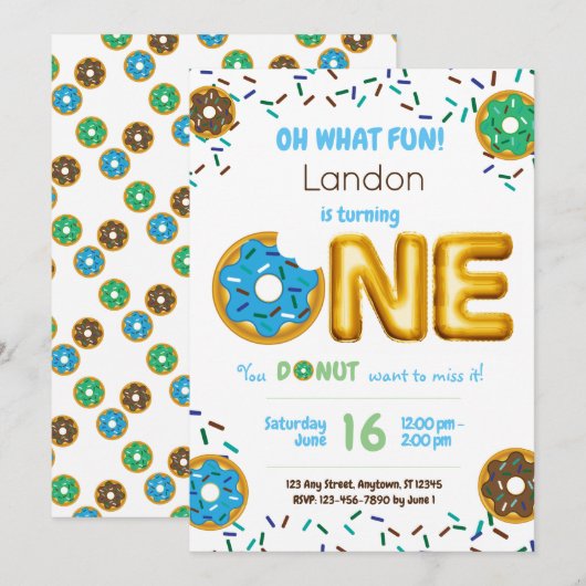 Fun Sprinkles Donut Doughnut Boy 1st Birthday Kaart (Voorkant / Achterkant)