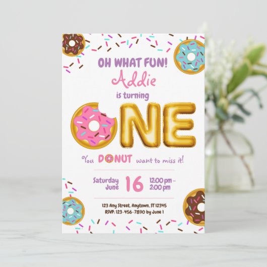 Fun Sprinkles Donut Doughnut Girl 1ste verjaardag Kaart (Staand voorkant)