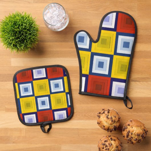 Fun Square Abstract Ovenwant & Pannenlap Set (Top down)