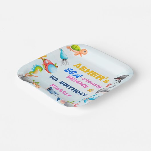 Fun Square onder het Zee Ocean Protector Verjaarda Papieren Bordje (Gebogen)