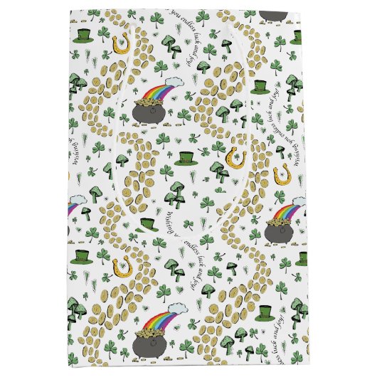 Fun St Patricks Day Green Shamrock Leprechaun Luck Medium Cadeauzakje (Voorkant)