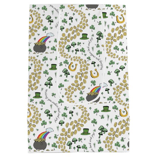 Fun St Patricks Day Green Shamrock Leprechaun Luck Medium Cadeauzakje (Achterkant)