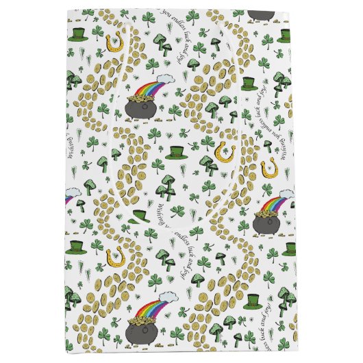 Fun St Patricks Day Green Shamrock Leprechaun Luck Medium Cadeauzakje (Voorkant)