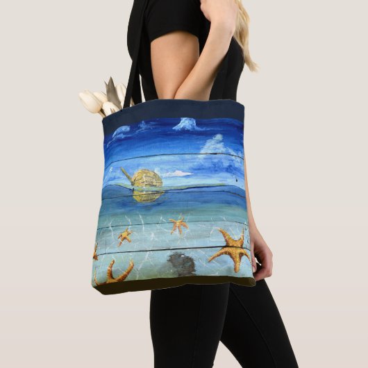 Fun Starfish Sky 2 Tone Pattern Canvas tas (Dichtbij)