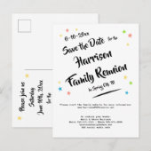 Fun Stars Familiereünie of Feest Save the Date Aankondigingskaart (Voorkant / Achterkant)