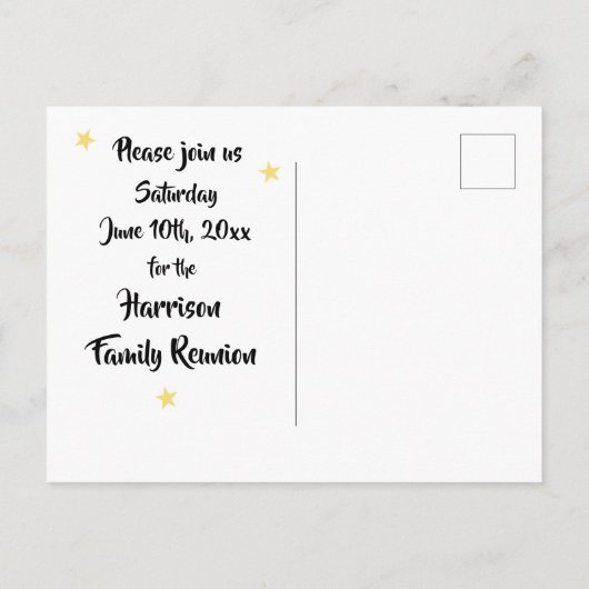 Fun Stars Familiereünie of Feest Save the Date Aankondigingskaart (Achterkant)