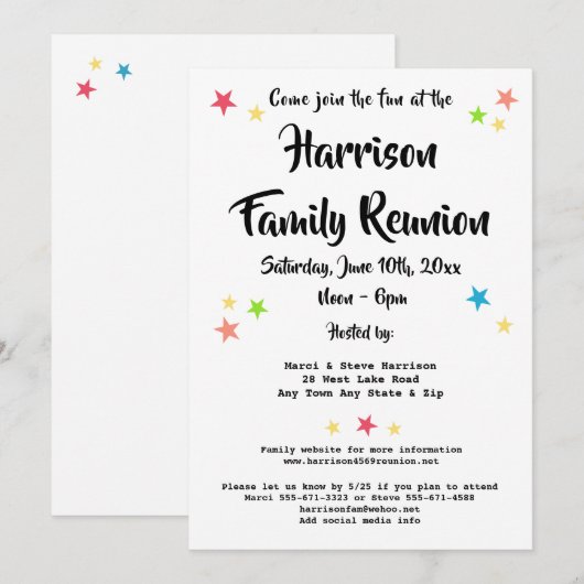 Fun Stars Familiereünie Party of BBQ Uitnodiging (Voorkant / Achterkant)