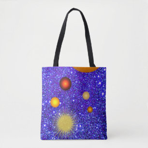 Fun Stars Planets Sparkly Glittery Geeky Science Tote Bag