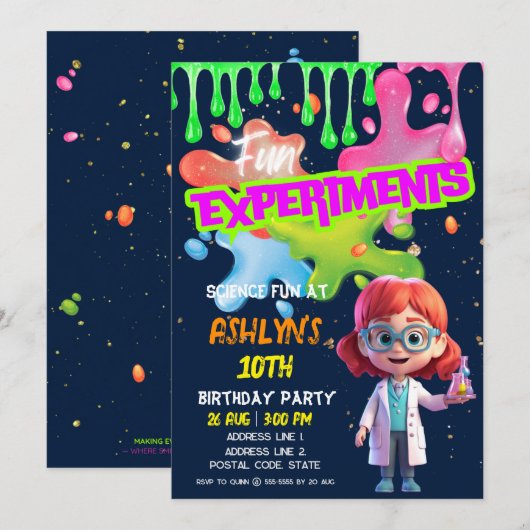 Fun STEM Lab Redhead Girl Scientist Verjaardagsfee Kaart (Voorkant / Achterkant)