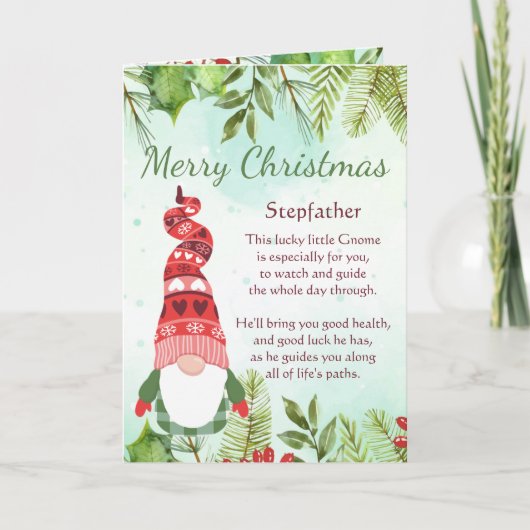 Fun Stepfather Kerstkerst Lucky Gnome Kaart (Voorkant)