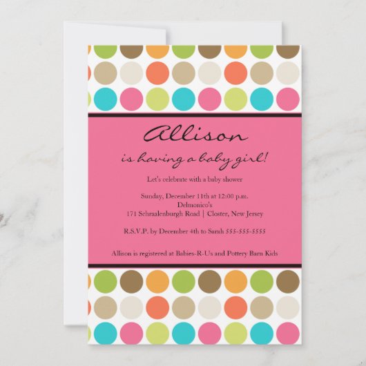 FUN Stippen PINK Baby Girl Shower Kaart (Voorkant)