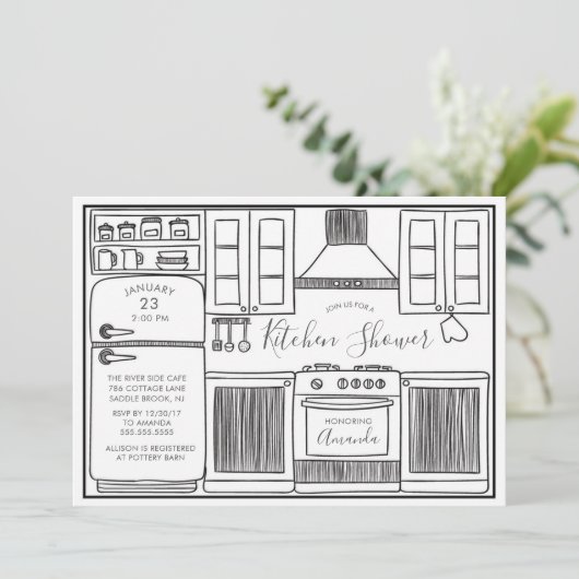 Fun Stock De Keuken Douche Uitnodigingen (Staand voorkant)