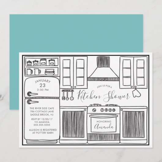 Fun Stock De Keuken Douche Uitnodigingen (Voorkant / Achterkant)