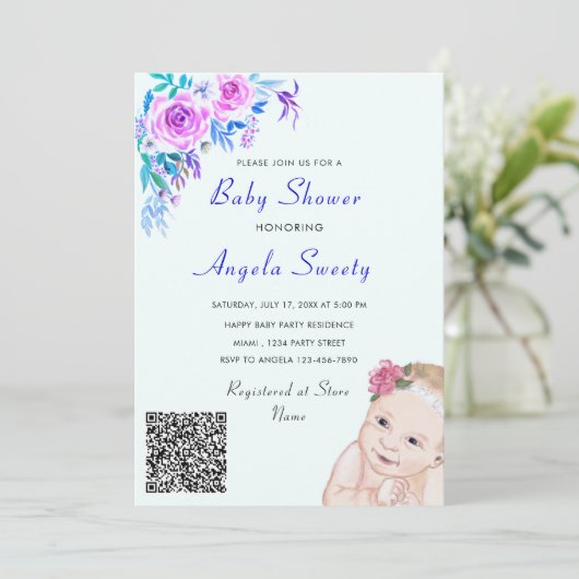 Fun Stork and Baby shower Invitation with QR Code (Staand voorkant)