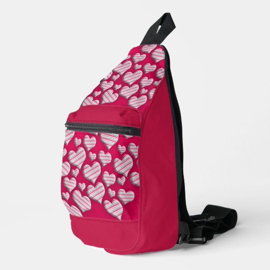 Fun Stripe Heart Hot Pink Fun Cute Pattern-ontwerp Sling Bag (Rechterhoek)