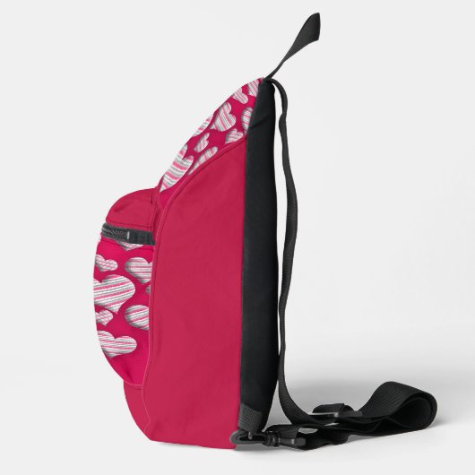 Fun Stripe Heart Hot Pink Fun Cute Pattern-ontwerp Sling Bag (Rechts)