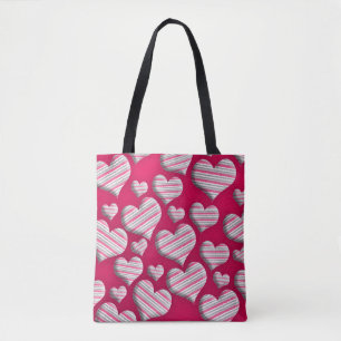 Fun Stripe Heart Hot Pink Fun Cute Pattern-ontwerp Tote Bag