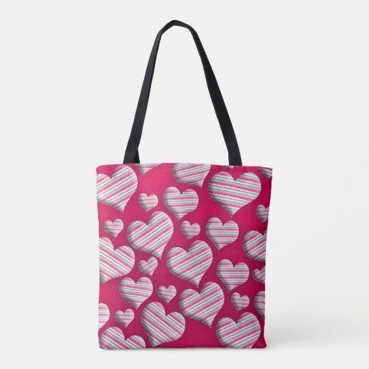 Fun Stripe Heart Hot Pink Fun Cute Pattern-ontwerp Tote Bag (Achterkant)