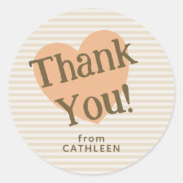 Fun Stripes Beige Ivoor Hart - Dank u Sticker