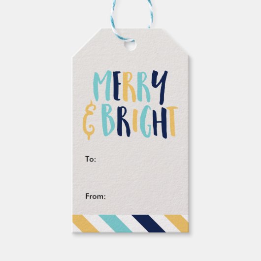 Fun Stripes Holiday "Merry & Bright" Cadeaulabel (Voorkant)