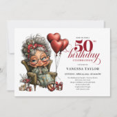 Fun stylish 50th birthday woman quirky invite kaart (Voorkant)