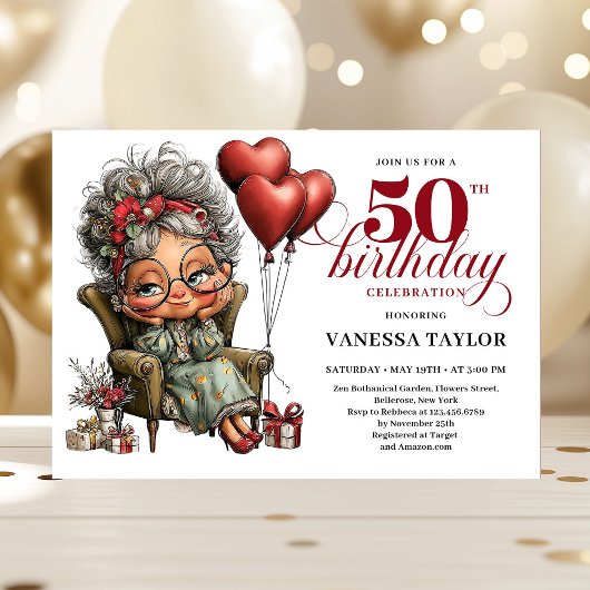 Fun stylish 50th birthday woman quirky invite kaart