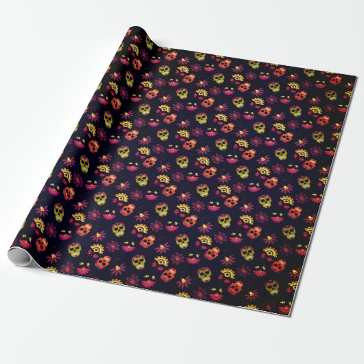 Fun Sugar Skull Floral Mandala Cadeaupapier (Uitgerold)