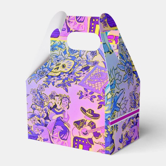 Fun Sugar Skulls Hispanic Fiesta Indigo Violet Bedankdoosjes (Achterkant)