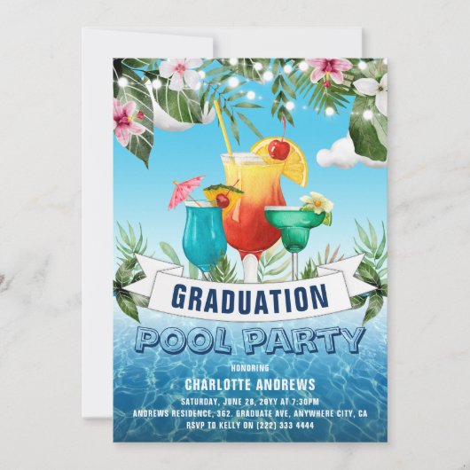 Fun Summer Afstuderen Pool Party Invitation Kaart (Voorkant)