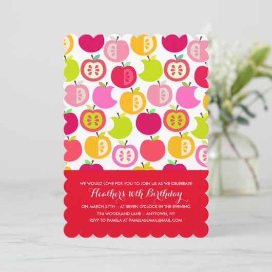 Fun Summer Apples Custom Colours Birthday Party Kaart (Staand voorkant)
