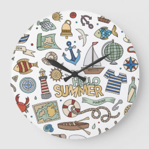 Fun Summer Beach Illustraties Grote Klok