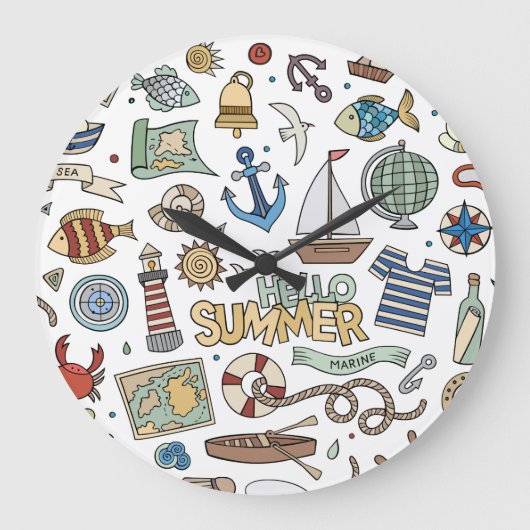 Fun Summer Beach Illustraties Grote Klok (Voorkant)