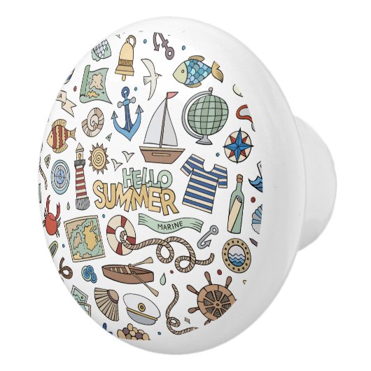 Fun Summer Beach Illustraties Keramische Knop (Rechts)