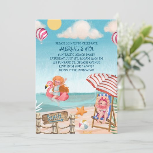 Fun Summer Beach Verjaardagsfeestuitnodiging Kaart (Staand voorkant)