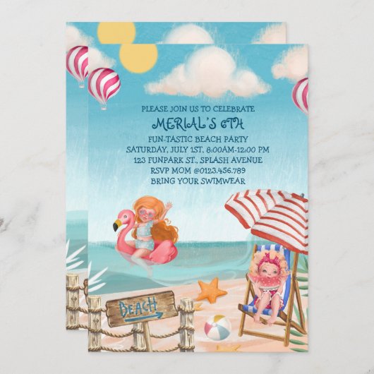 Fun Summer Beach Verjaardagsfeestuitnodiging Kaart (Voorkant / Achterkant)