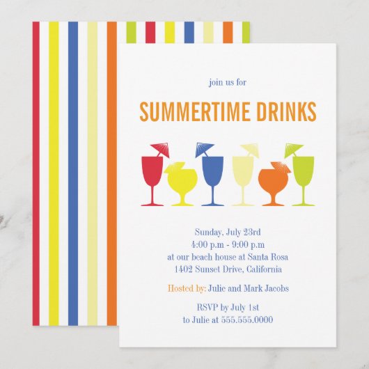 Fun Summer Cocktail Party Invitation Kaart (Voorkant / Achterkant)