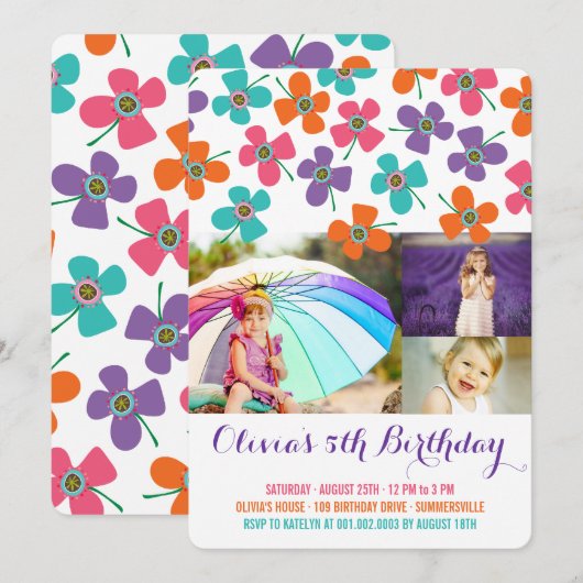 Fun Summer Daisies Pop Chic Girl's Birthday Foto Kaart (Voorkant / Achterkant)