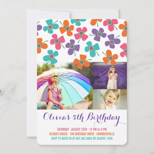 Fun Summer Daisies Pop Chic Girl's Birthday Foto Kaart (Voorkant)