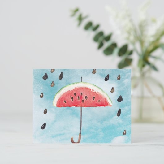 Fun Summer Fresh Melon Fruit Rain Briefkaart (Staand voorkant)